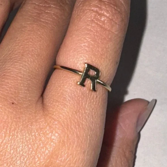10k Solid Gold R Initial Letter ring, Monogram R Letter Gold Ring gift for her